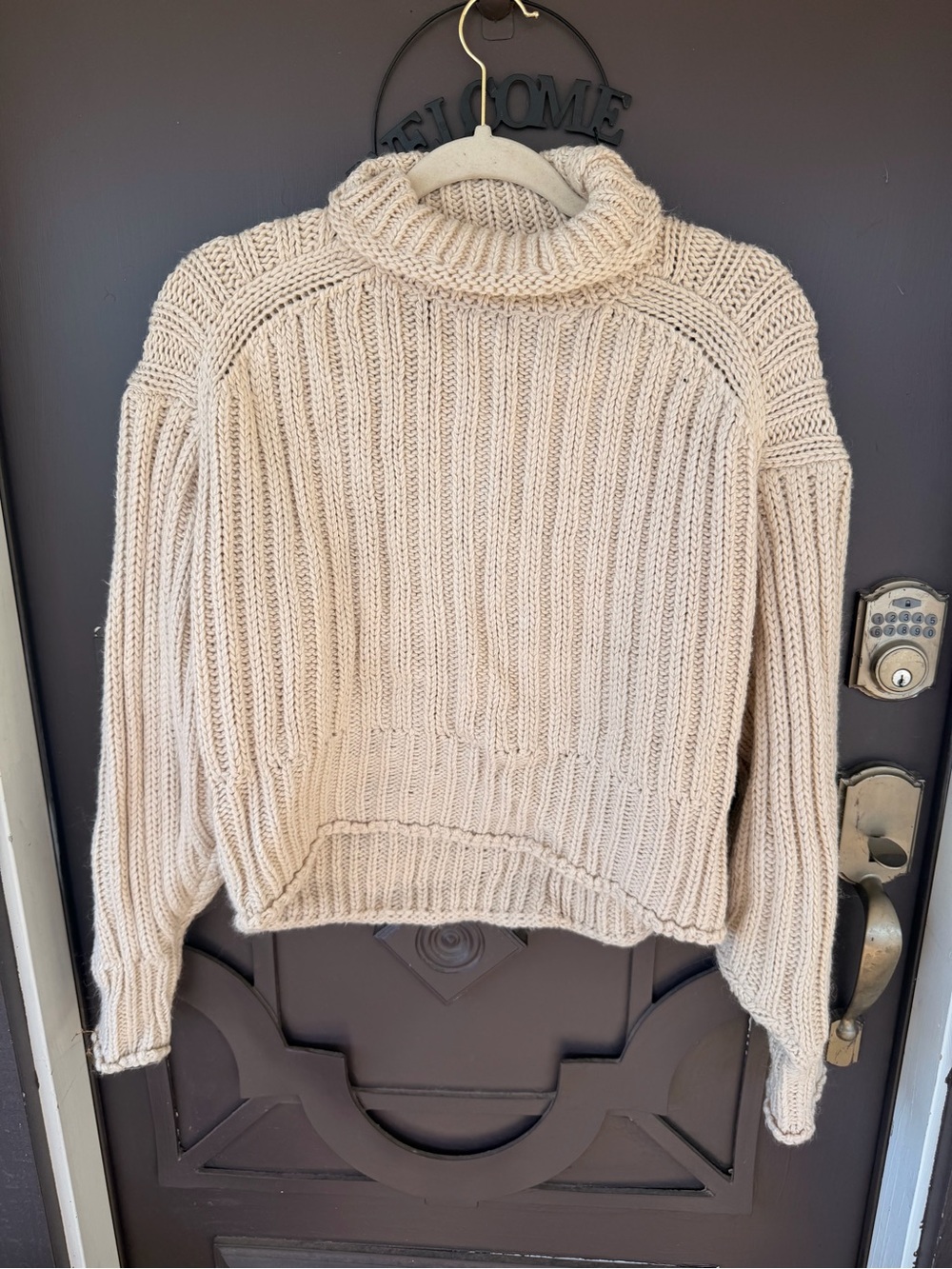 H&M Cream Chunky Ribbed Turtleneck Sweater